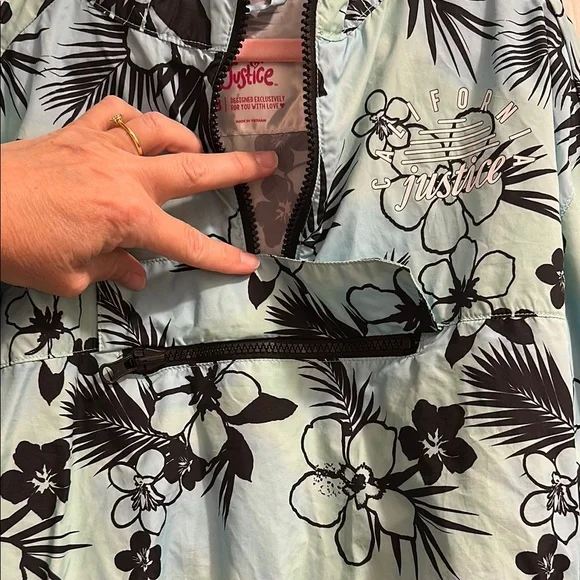 Justice Blue and Black Hooded Raincoat with Elastic Waist - Picture 5 of 10